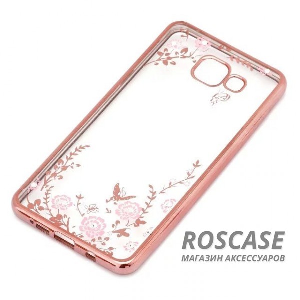 Фотография Розовый золотой/Розовые цветы Прозрачный чехол со стразами для Samsung A510F Galaxy A5 (2016) с глянцевым бампером