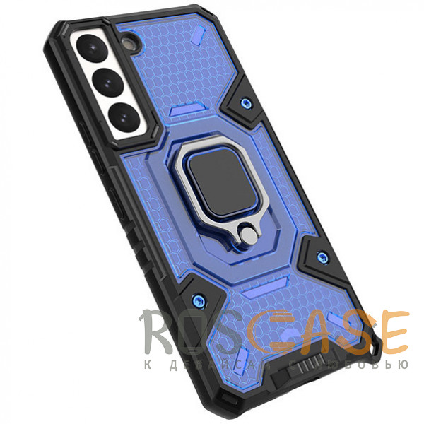 Фото Синий Honeycomb Armor | Противоударный чехол с защитой камеры и кольцом для Samsung Galaxy S22 Plus