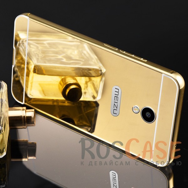 Фотография Золотой Металлический бампер для Meizu M5s с зеркальной вставкой