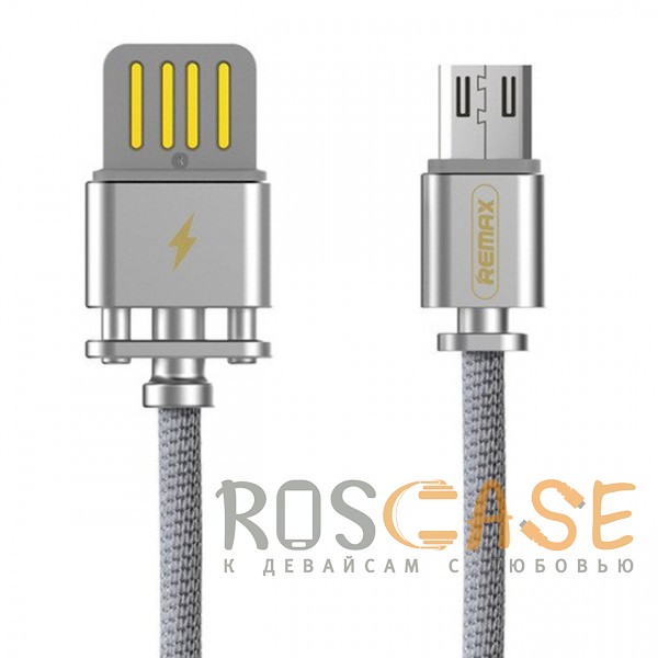 Фото Серебряный Remax Dominator RC-064m | Дата кабель с функцией быстрой зарядки в тканевой оплетке USB to MicroUSB (100см)