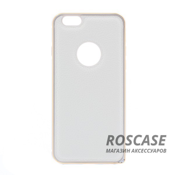 Фотография Белый Модный металлический бампер с усиленной защитой краев и кожаной задней панелью для Apple iPhone 6/6s (4.7")