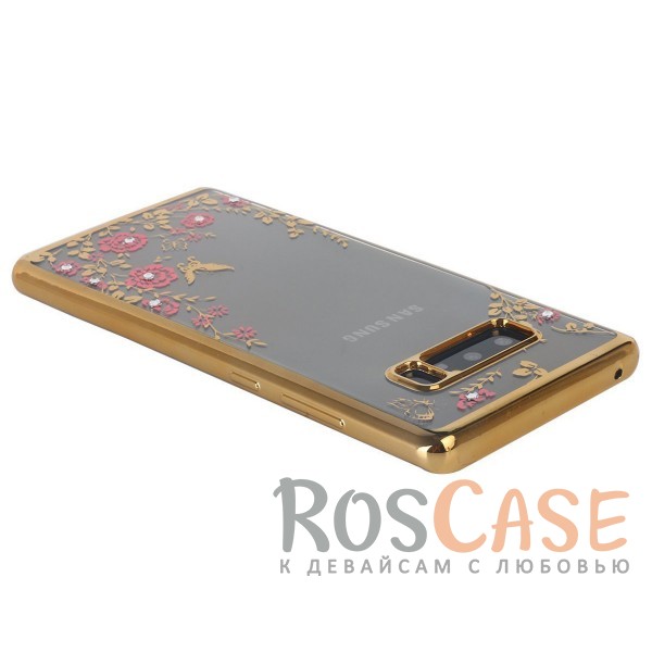Фото Золотой / Розовые цветы Прозрачный чехол со стразами для Samsung Galaxy Note 8 с глянцевым бампером