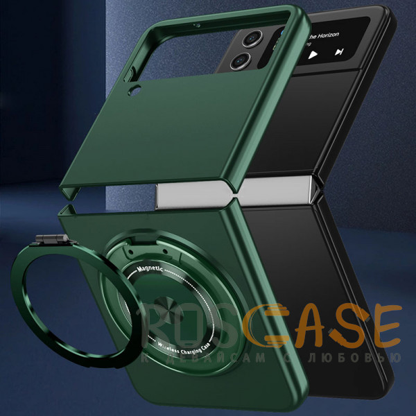 Фото Темно-зеленый Matte Shield Ring | Тонкий пластиковый чехол с кольцом Magsafe для Samsung Galaxy Z Flip 4