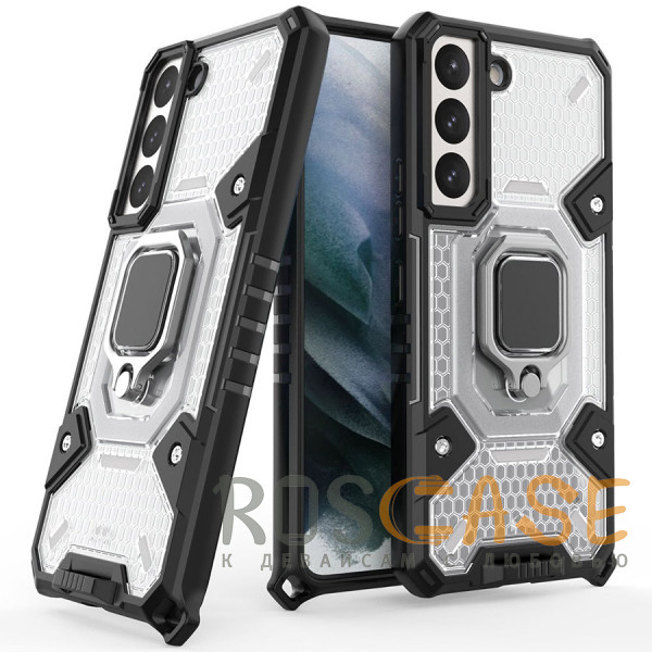 Фотография Черный Honeycomb Armor | Противоударный чехол с защитой камеры и кольцом для Samsung Galaxy S22