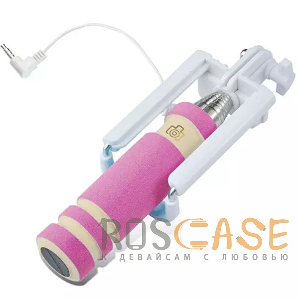 Фото Розовый Телескопический Mini монопод для селфи (кабель 3,5) (13.8см - 48см)