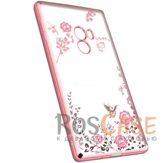 Фотография Розовый золотой/Розовые цветы Прозрачный чехол со стразами для Xiaomi Mi Mix с глянцевым бампером