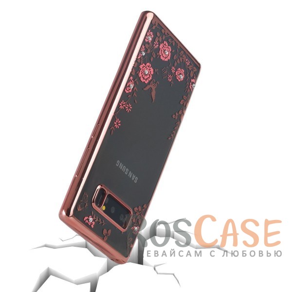 Фотография Розовый золотой/Розовые цветы Прозрачный чехол со стразами для Samsung Galaxy Note 8 с глянцевым бампером