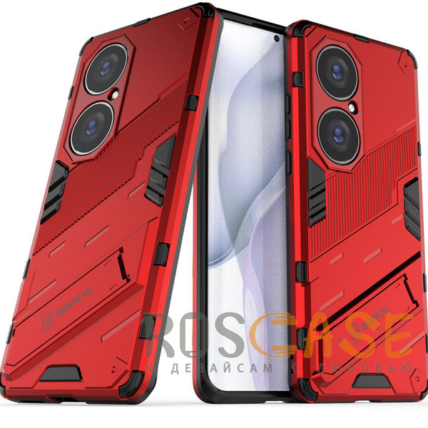 Фотография Красный Megatron | Противоударный чехол-подставка для Huawei P50 Pro с защитой камеры