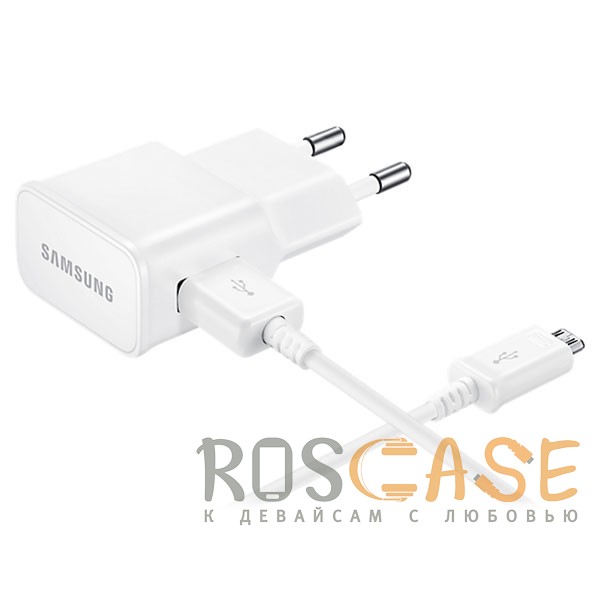 Фото Белый Samsung | Сетевое зарядное устройство Fast Travel Charger 1 USB 2A + кабель microUSB (100 см)