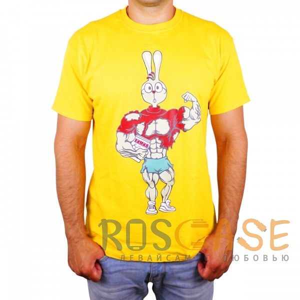 Фото Желтый Muscle Rabbit | Мужская футболка со спортивным принтом "Кролик - Винни Пух"