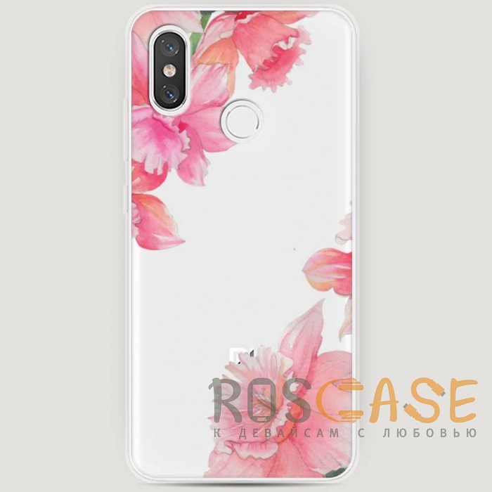 Фото RosCase | Силиконовый чехол Розовые цветочные уголки на Xiaomi Mi 8