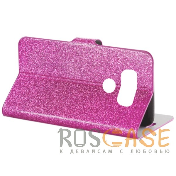 Фотография Розовый Сияющий кожаный чехол-книжка со стразами для LG H930 / H930DS V30 / V30+