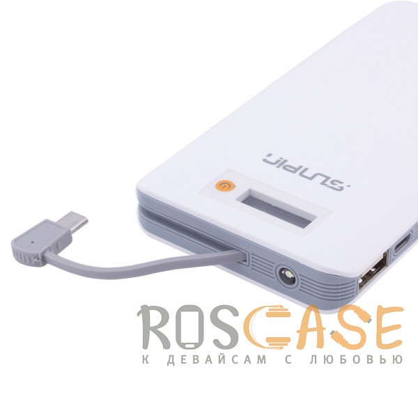 Изображение Белый / Оранжевый SunPin D90 | Портативное зарядное устройство Power Bank с дисплеем (9000mAh 1USB + встроенный кабель microUSB)