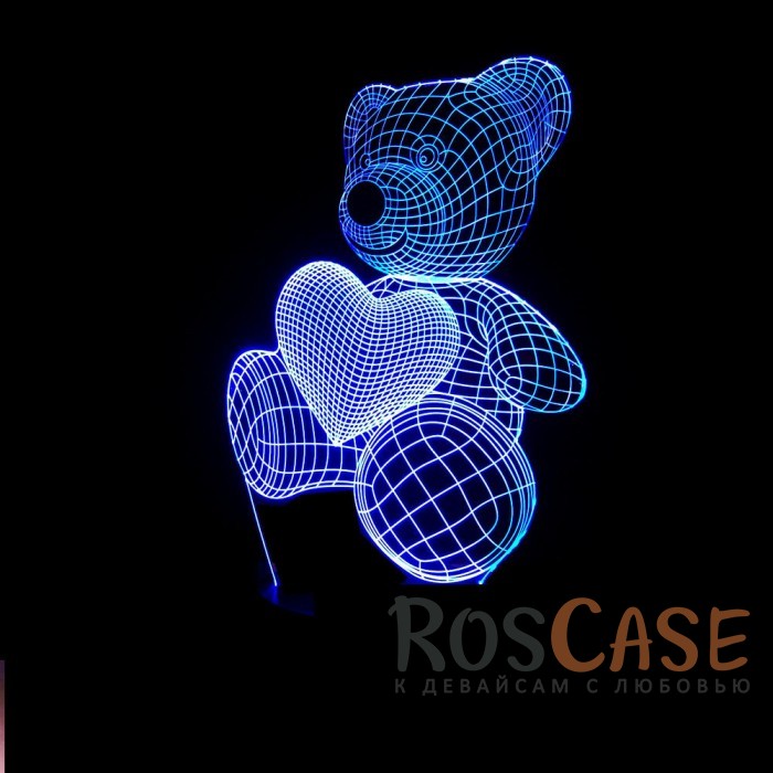 Фото Светодиодный 3D светильник-ночник с проекцией объемного изображения "Мишка с сердечком"