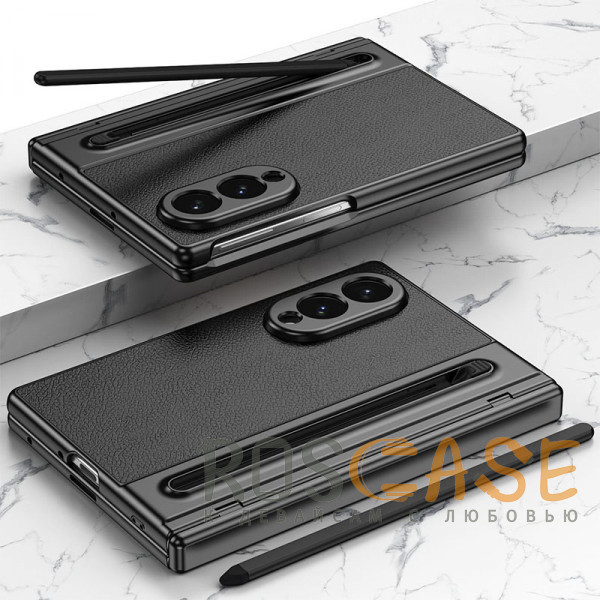Фотография Черный Чехол 3D с кожаной вставкой и стилусом для Samsung Galaxy Z Fold 8
