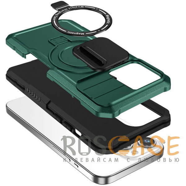 Фотография Темно-зеленый CamShield MagSafe | Противоударный чехол для iPhone 15 со шторкой для камеры