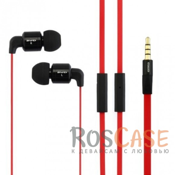 Изображение Красный Модные вакуумные наушники AWEI ES600i с плоским кабелем и микрофоном