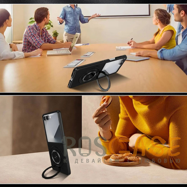 Фото Черный Matte Shield Ring | Тонкий пластиковый чехол с кольцом Magsafe для Samsung Galaxy Z Flip 7