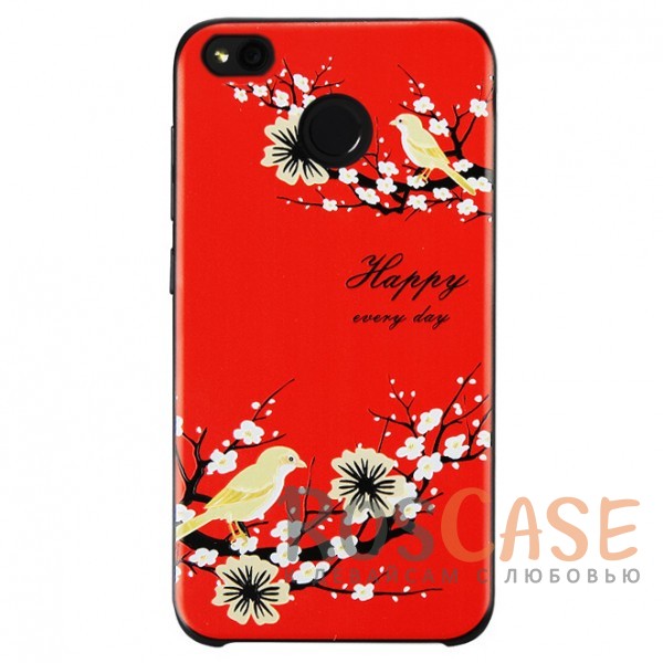 Фото Красный / Птицы и цветы Гибкий силиконовый чехол-накладка с цветочным принтом для Xiaomi Redmi 4X