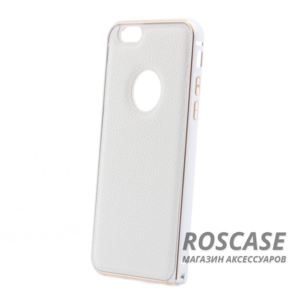 Изображение Белый Модный металлический бампер с усиленной защитой краев и кожаной задней панелью для Apple iPhone 6/6s (4.7")