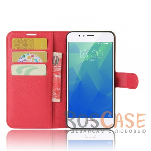 Фотография Красный Wallet | Кожаный чехол-кошелек с внутренними карманами для Meizu M5s