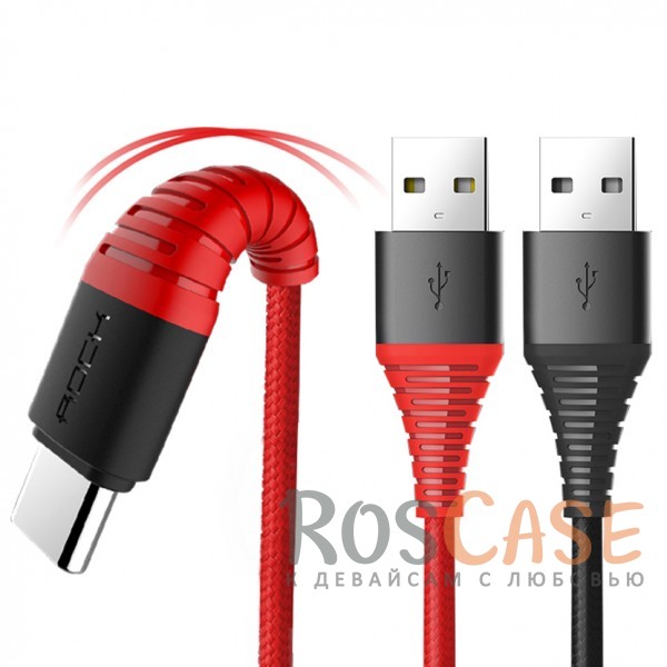 Фото ROCK Hi-Tensile | Кабель с нейлоновой оплеткой и гибкой защитой разъемов USB to Type C (100 см)