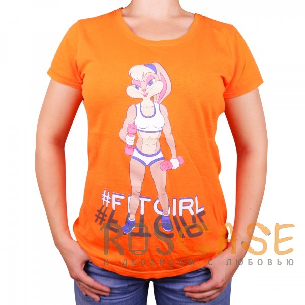Фото Оранжевый Muscle Rabbit | Женская футболка с принтом Лола Банни #FitGirl