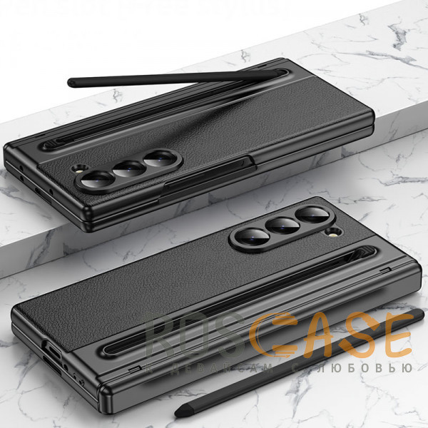 Фотография Черный Чехол 3D с кожаной вставкой и стилусом для Samsung Galaxy Z Fold 6