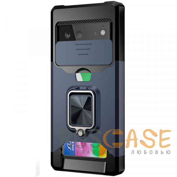 Фото Темно-синий Multi Case | Чехол с кольцом, отделением для карты и шторкой камеры для Google Pixel 6