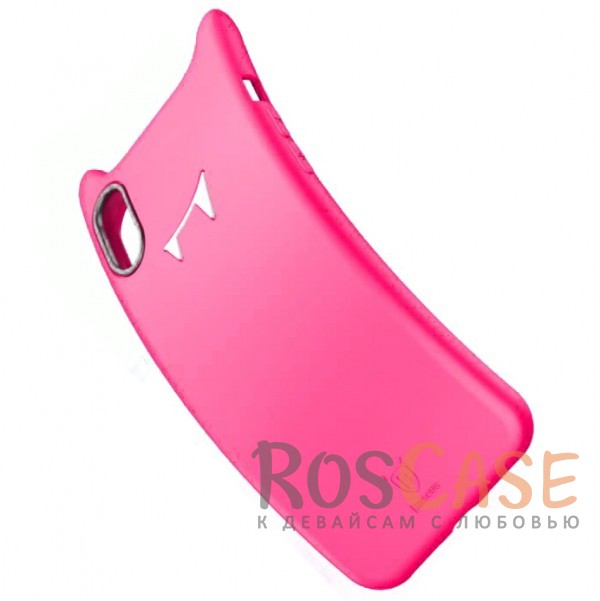 Фотография Розовый Гибкий силиконовый чехол Baseus Devil Baby с рожками и усиленной защитой камеры для Apple iPhone X (5.8")/XS (5.8")
