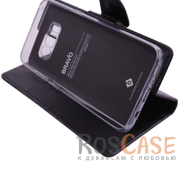 Фото Черный Стильный гладкий кожаный чехол-книжка на магнитной застежке Mercury Bravo Diary с функцией подставки и кармашками под карты для Samsung G950 Galaxy S8