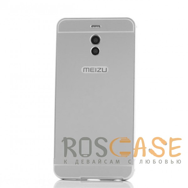 Фото Серебряный Металлический бампер для Meizu M6 Note с зеркальной вставкой