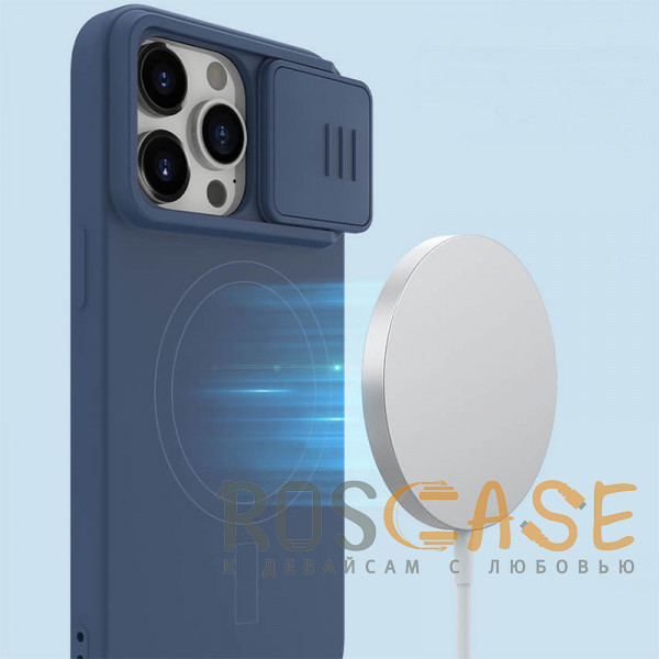 Фотография Темно-синий Nillkin CamShield Silky Magnetic | Силиконовый чехол для магнитной зарядки с защитой камеры для iPhone 15 Pro Max