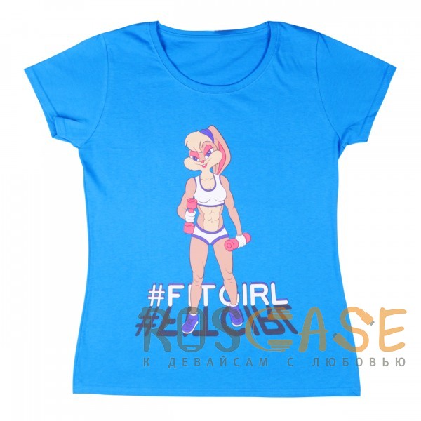 Изображение Голубой Muscle Rabbit | Женская футболка с принтом Лола Банни #FitGirl