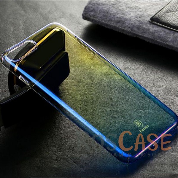 Фото Голубой Блестящая прозрачная накладка Baseus Glaze Ultrathin из тонкого пластика с бензиновым отливом и градиентной расцветкой для Apple iPhone 7 plus / 8 plus (5.5")