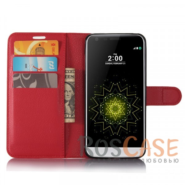 Изображение Красный Wallet | Кожаный чехол-кошелек с внутренними карманами для LG G6 / G6 Plus H870 / H870DS