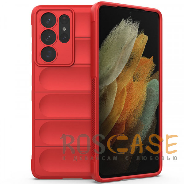 Фото Красный Flex Silicone | Противоударный чехол для Samsung Galaxy S21 Ultra с защитой камеры и микрофиброй