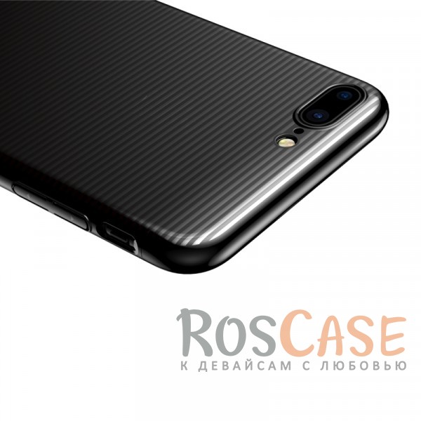 Фото Черный Тонкий глянцевый чехол-накладка Baseus Luminary с линейным узором и металлизированной окантовкой для Apple iPhone 7 plus / 8 plus (5.5")