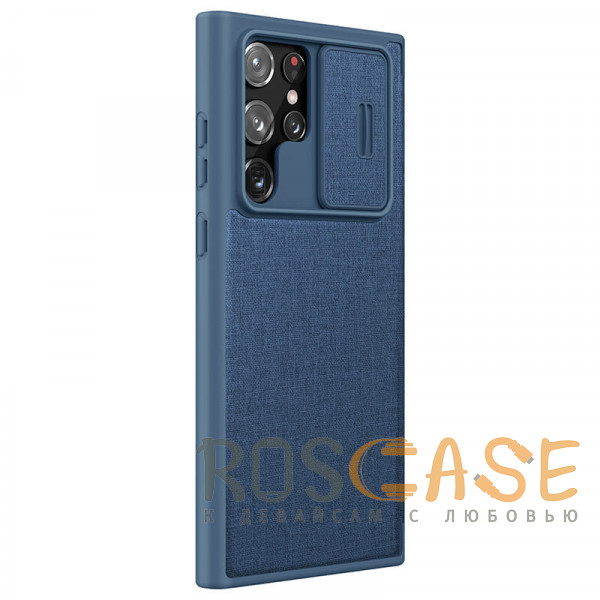 Фото Темно-синий Nillkin Qin Cloth | Чехол-книжка с защитой камеры и текстильным покрытием для Samsung Galaxy S22 Ultra