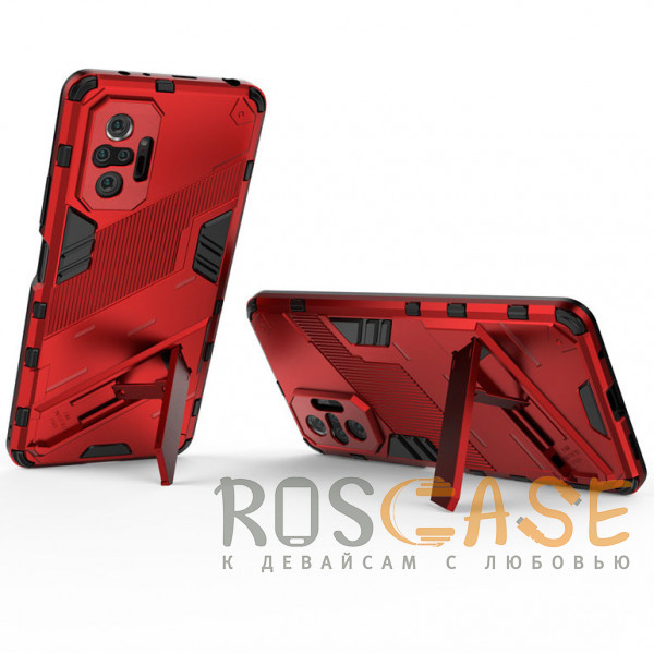 Изображение Красный Megatron | Противоударный чехол-подставка для Xiaomi Redmi Note 10 Pro (Max) с защитой камеры