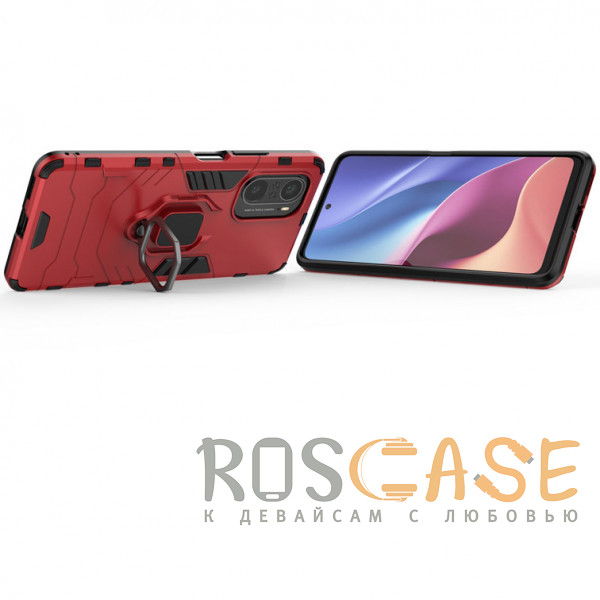 Изображение Красный Transformer Ring | Противоударный чехол под магнитный держатель для Xiaomi Poco F3 / Mi 11X (Pro) / Redmi K40