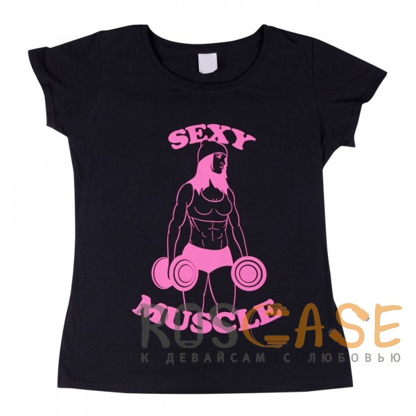Изображение Черный Muscle Rabbit | Футболка женская с принтом "Sexy Muscle"