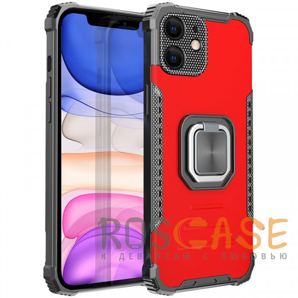 Фото Красный Brutal | Противоударный чехол с кольцом для iPhone 11 с защитой камеры