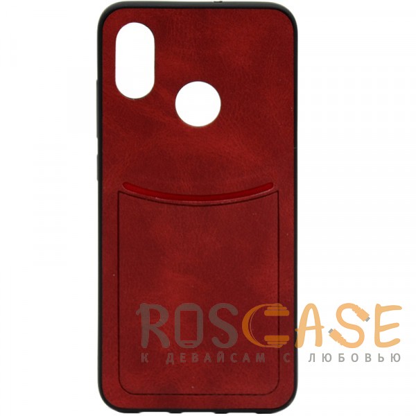 Фото Красный ILEVEL | Чехол с кожаным покрытием и с карманом-визитницей для Xiaomi Mi 8