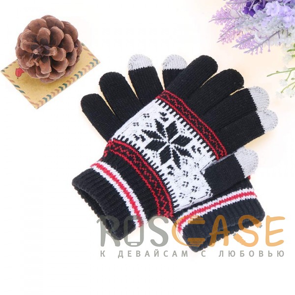 Изображение Черный / Снежинка Емкостные перчатки утепленные (с узором)
