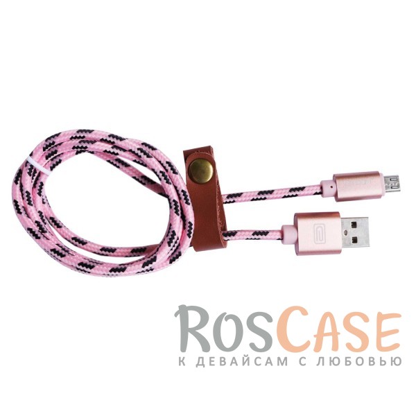 Изображение Розовый / Rose Gold Дата кабель microUSB плетеный Earldom (1m) с клипсой