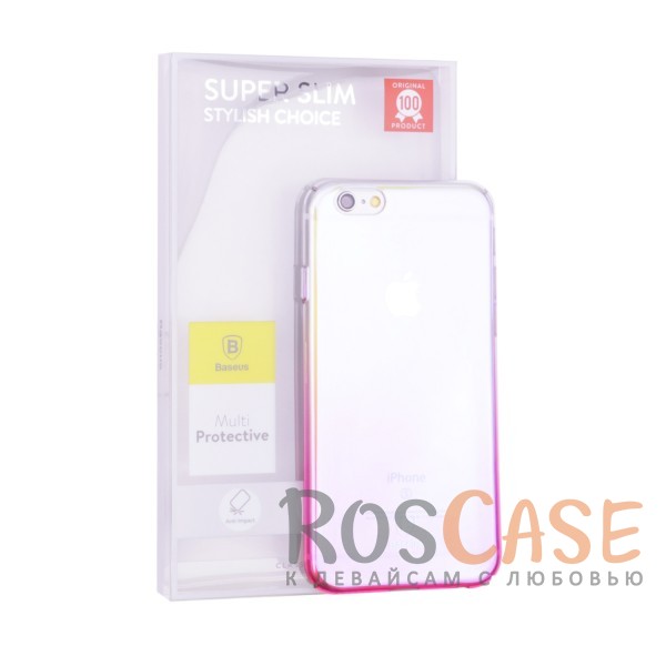 Изображение Розовый Блестящая прозрачная накладка Baseus Glaze Ultrathin из тонкого пластика с бензиновым отливом и градиентной расцветкой для Apple iPhone 6/6s (4.7")