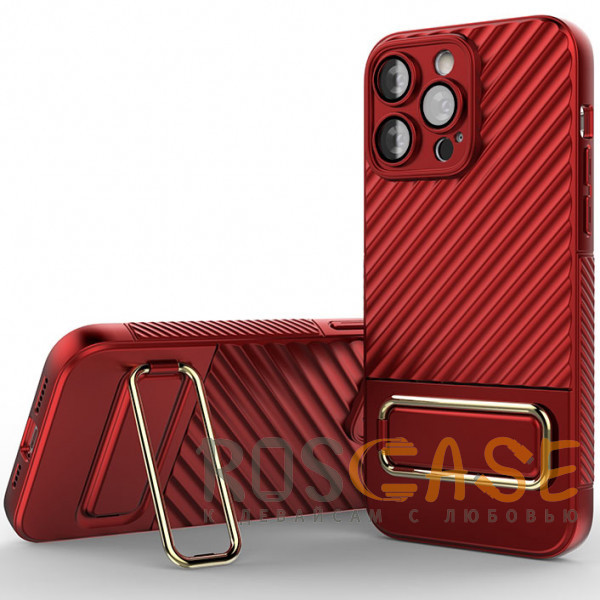 Фото Красный Чехол с защитой камер, подставкой и микрофиброй для iPhone 15 Pro