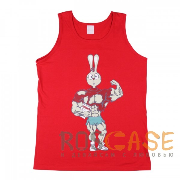 Изображение Красный Muscle Rabbit | Мужская майка со спортивным принтом "Кролик - Винни Пух"