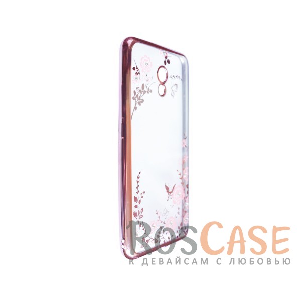 Изображение Розовый золотой/Розовые цветы Прозрачный чехол со стразами для Meizu MX6 с глянцевым бампером